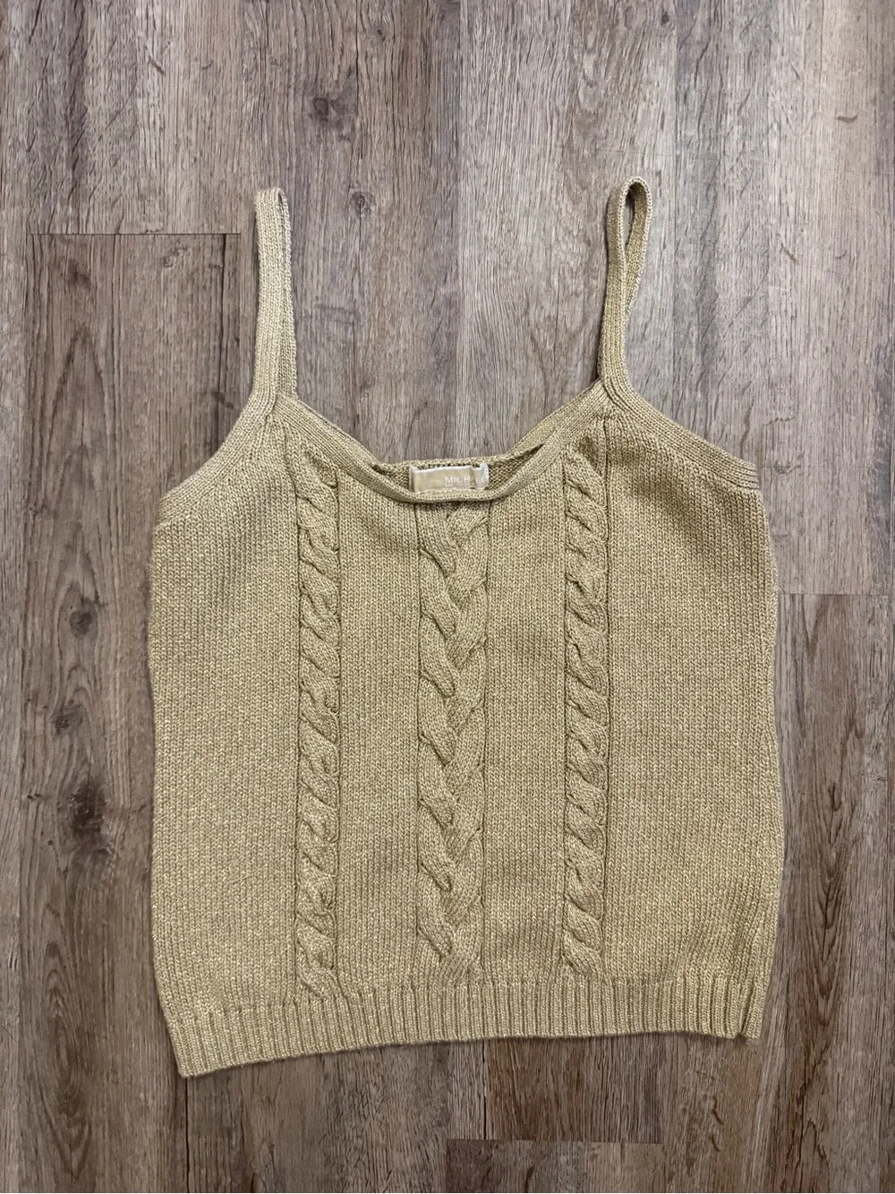 Michael Kors Gold Metallic Cable Knit Sweater Tank & Cropped Cardigan Set